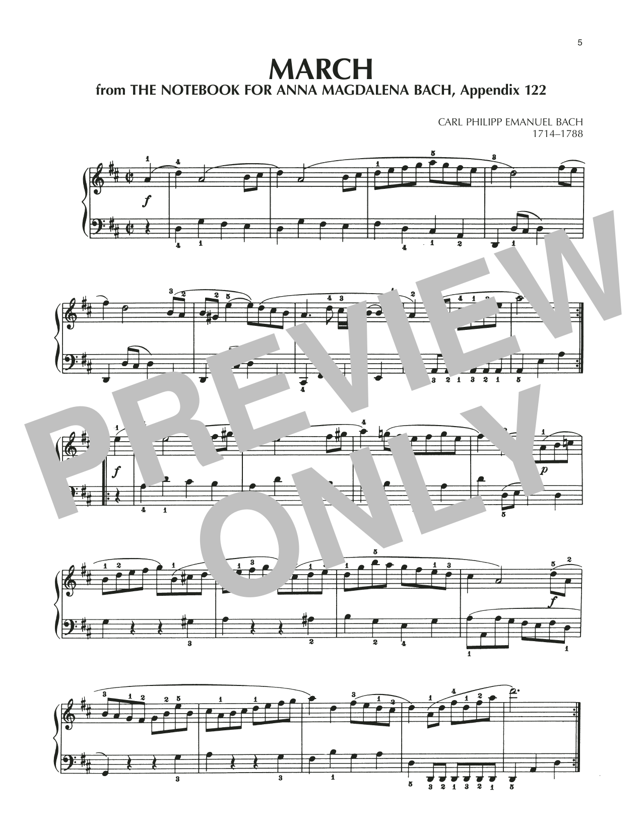 Product gallery: Page 1 of 1 March In D Major, BWV Appendix 122, Carl Philipp Emanuel Bach