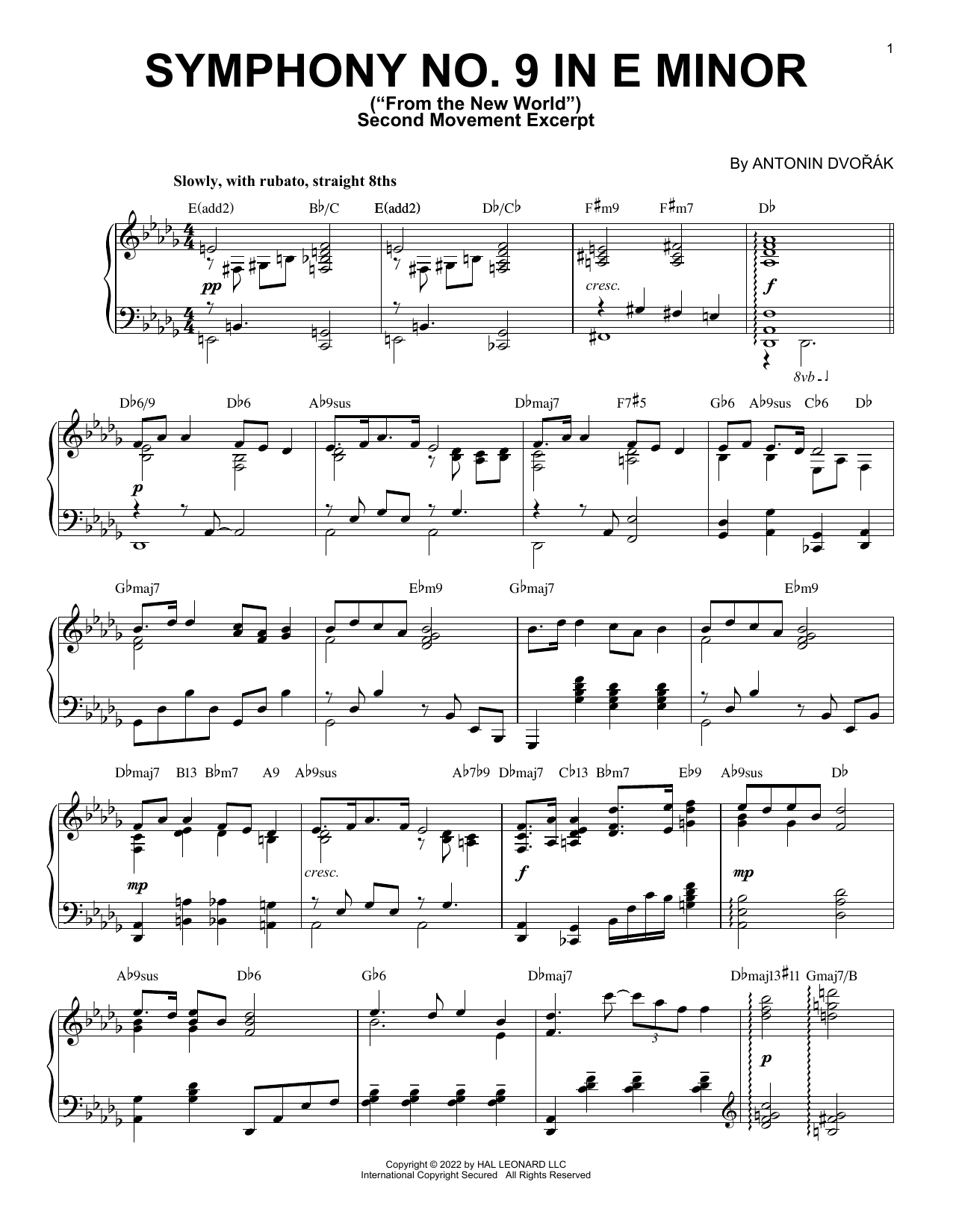 Product picture to: Symphony No. 9 In E Minor ("From The New World"), Second Movement Excerpt [Jazz version] (arr. Brent