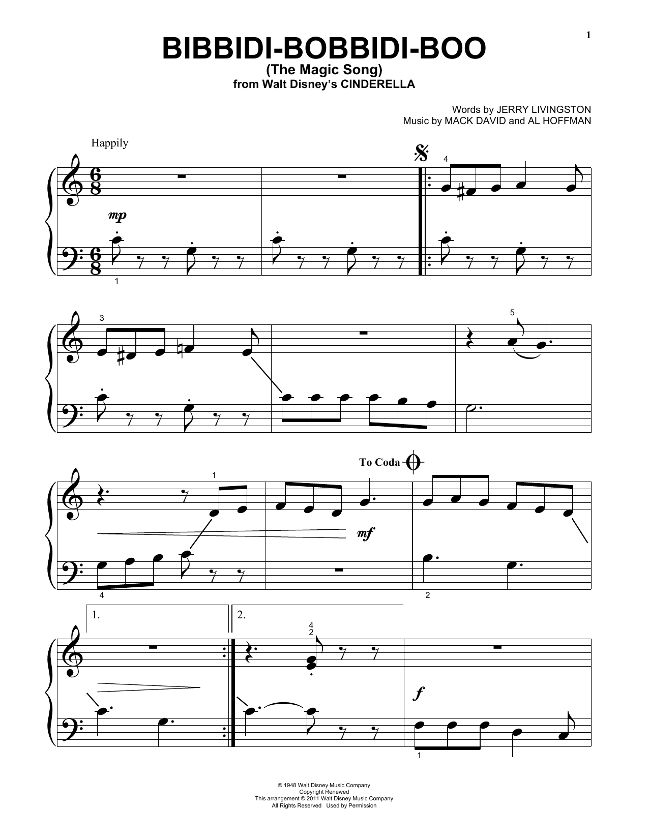 Produktgalerie: Seite 1 von 1 Bibbidi-Bobbidi-Boo (The Magic Song) (from Cinderella), Verna Felton, Klavier