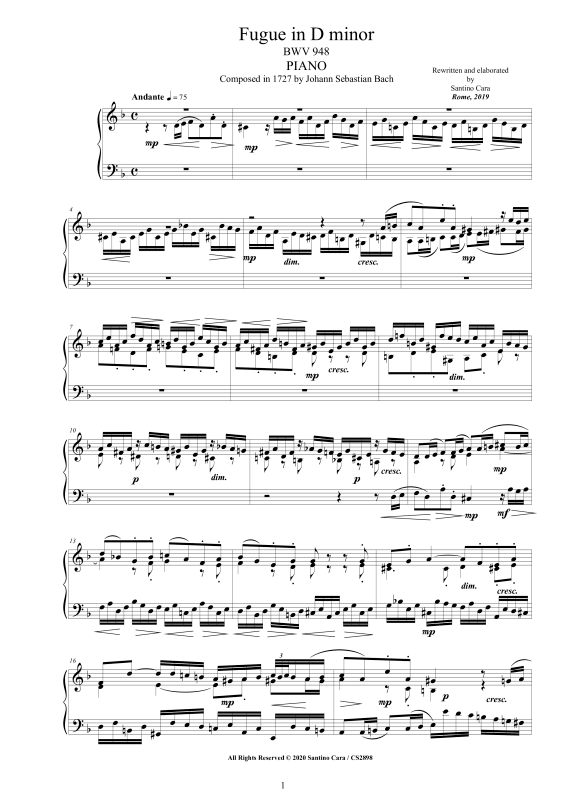 Product picture to: Fugue in D minor BWV 948Johann Sebastian Bach
