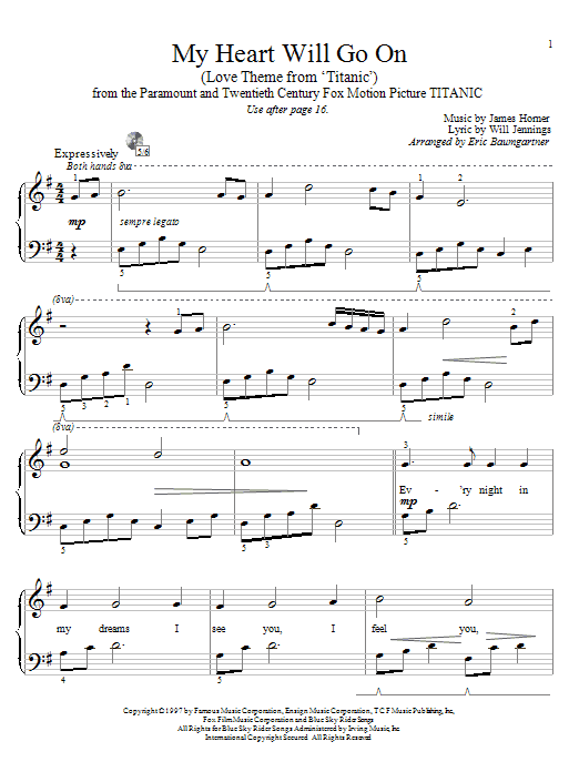 Product gallery: Page 1 of 1 My Heart Will Go On (Love Theme from Titanic), Eric Baumgartner