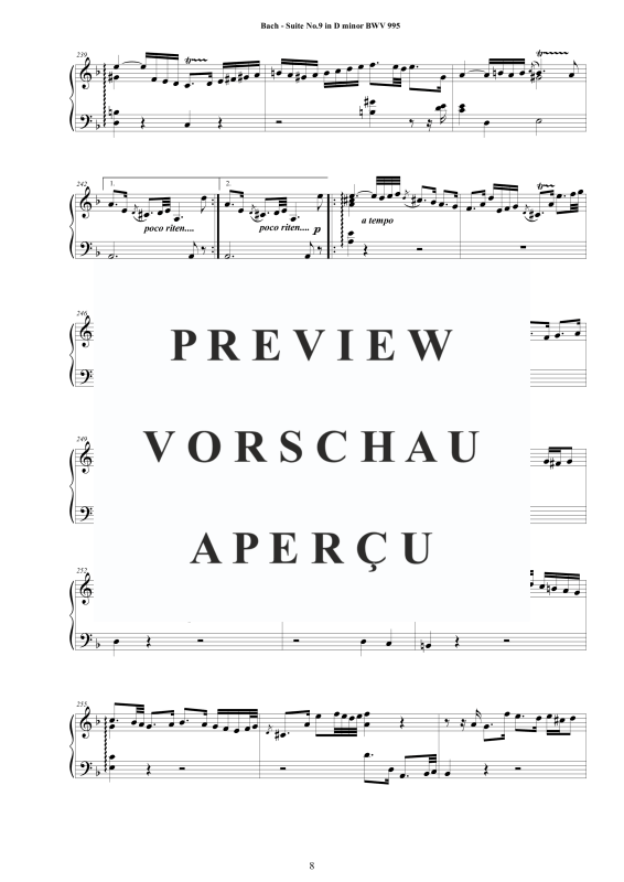 Produktgalerie: Seite 9 von 11 Suite No.9 in D-Moll BWV 995 - Complete Piano Version, , Klavier Solo