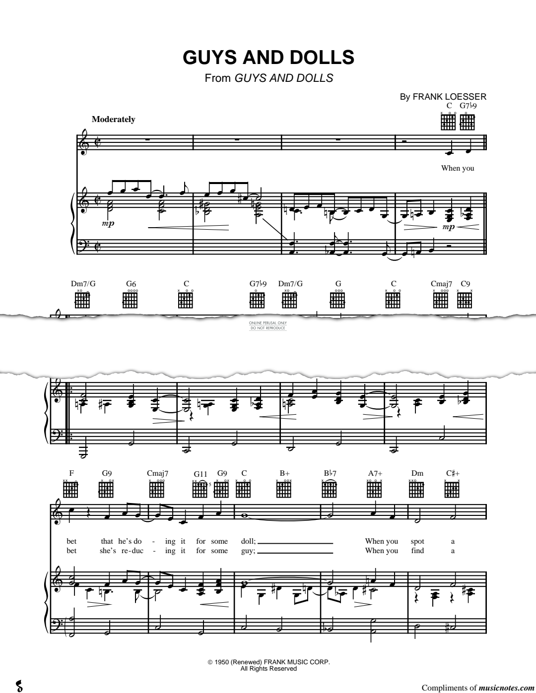 Produktgalerie: Seite 1 von 1 Guys And Dolls (from 'Guys And Dolls'), Frank Loesser, Gesang, Gitarre, Klavier