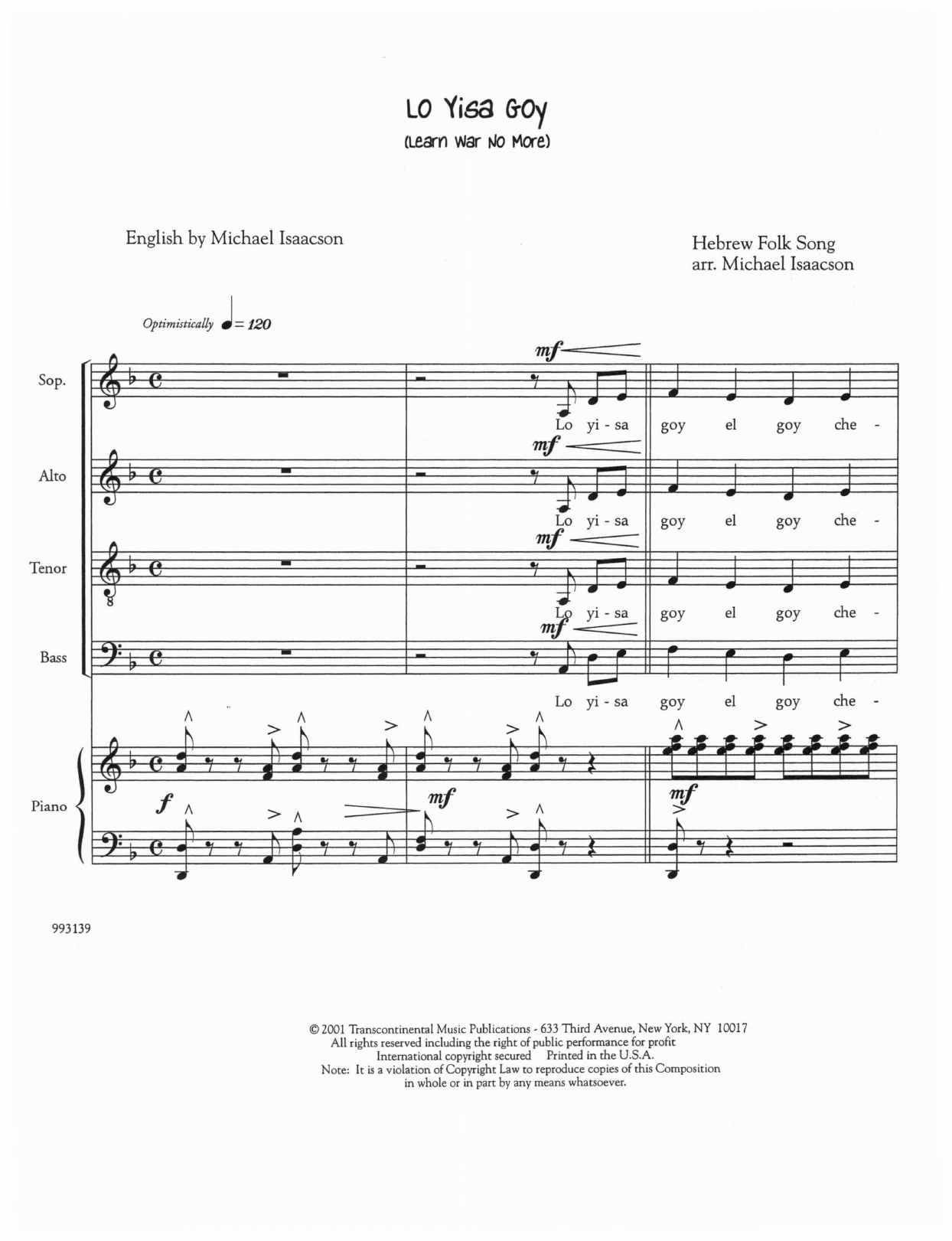 Product gallery: Page 1 of 1 Lo Yisa Goy (Learn War No More), Michael Isaacson