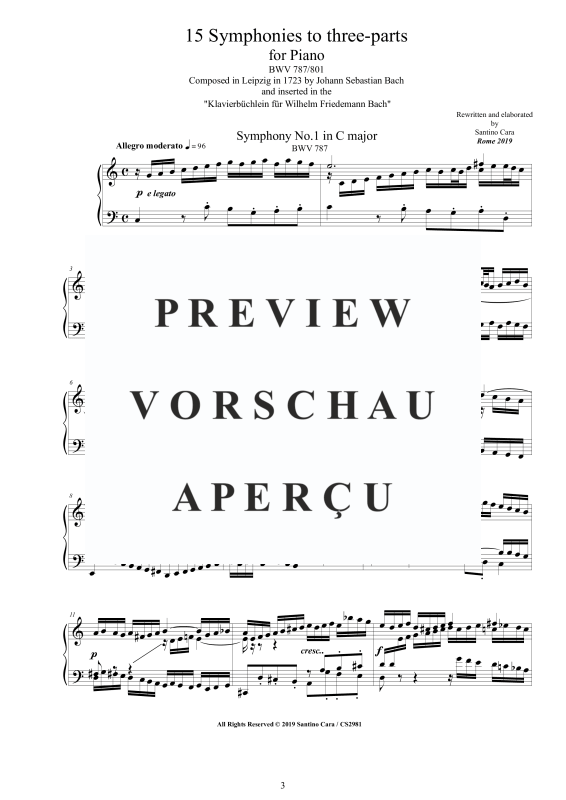 Produktgalerie: Seite 4 von 11 15 Symphonien zu drei Stimmen, , Klavier Solo - aus dem Klavierbüchlein von Wilhelm Friedemann Bach