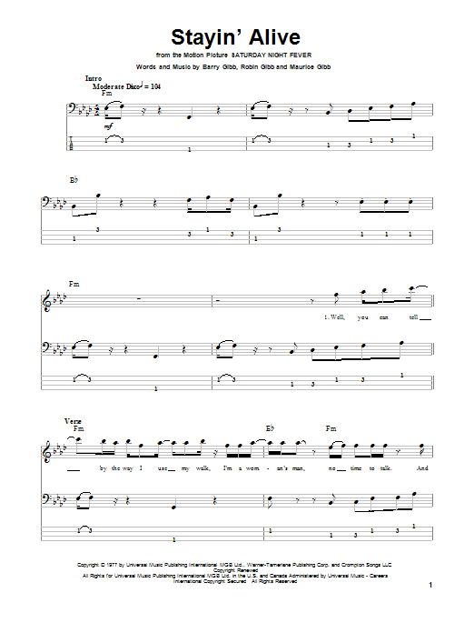 Produktgalerie: Seite 1 von 1 Stayin' Alive, Bee Gees, E-Bass