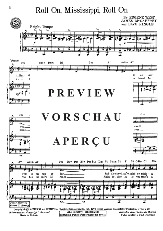 Produktgalerie: Seite 3 von 8 Roll On, Mississippi, Roll On , Popular Standard, Klavier und Gesang