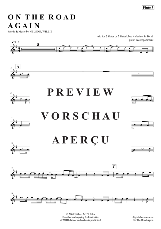 Product gallery: Page 13 of 21 On The Road Again , Nelson, Willie, (flute trio + piano)