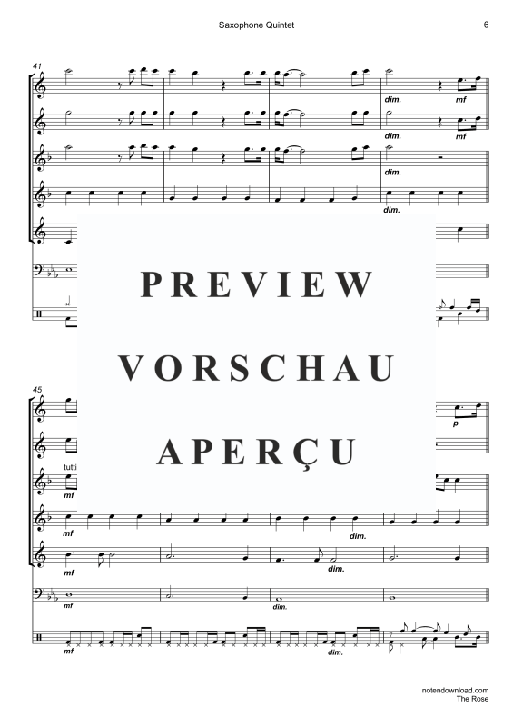 Produktgalerie: Seite 9 von 11 The Rose, Midler, Bette, Saxophon Quintett/Ensemble/Band/Chor - E-Bass & Drum Set opt.