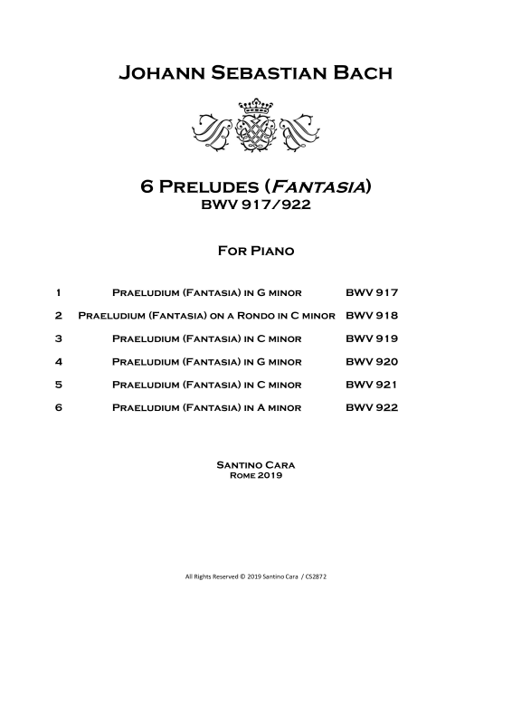 Produktbild zu: 6 Präludien (Fantasia) BWV 917-922Johann Sebastian Bach