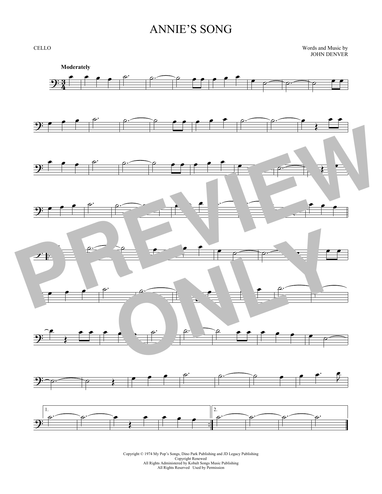 Produktgalerie: Seite 1 von 1 Annie's Song, John Denver, Violoncello