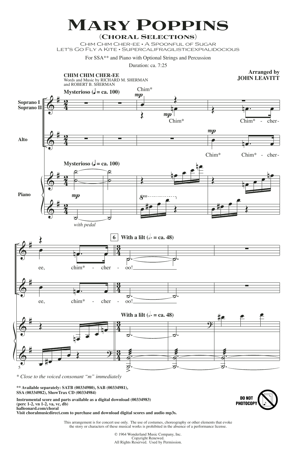Product gallery: Page 1 of 1 Mary Poppins (Choral Selections) (arr. John Leavitt), Sherman Brothers