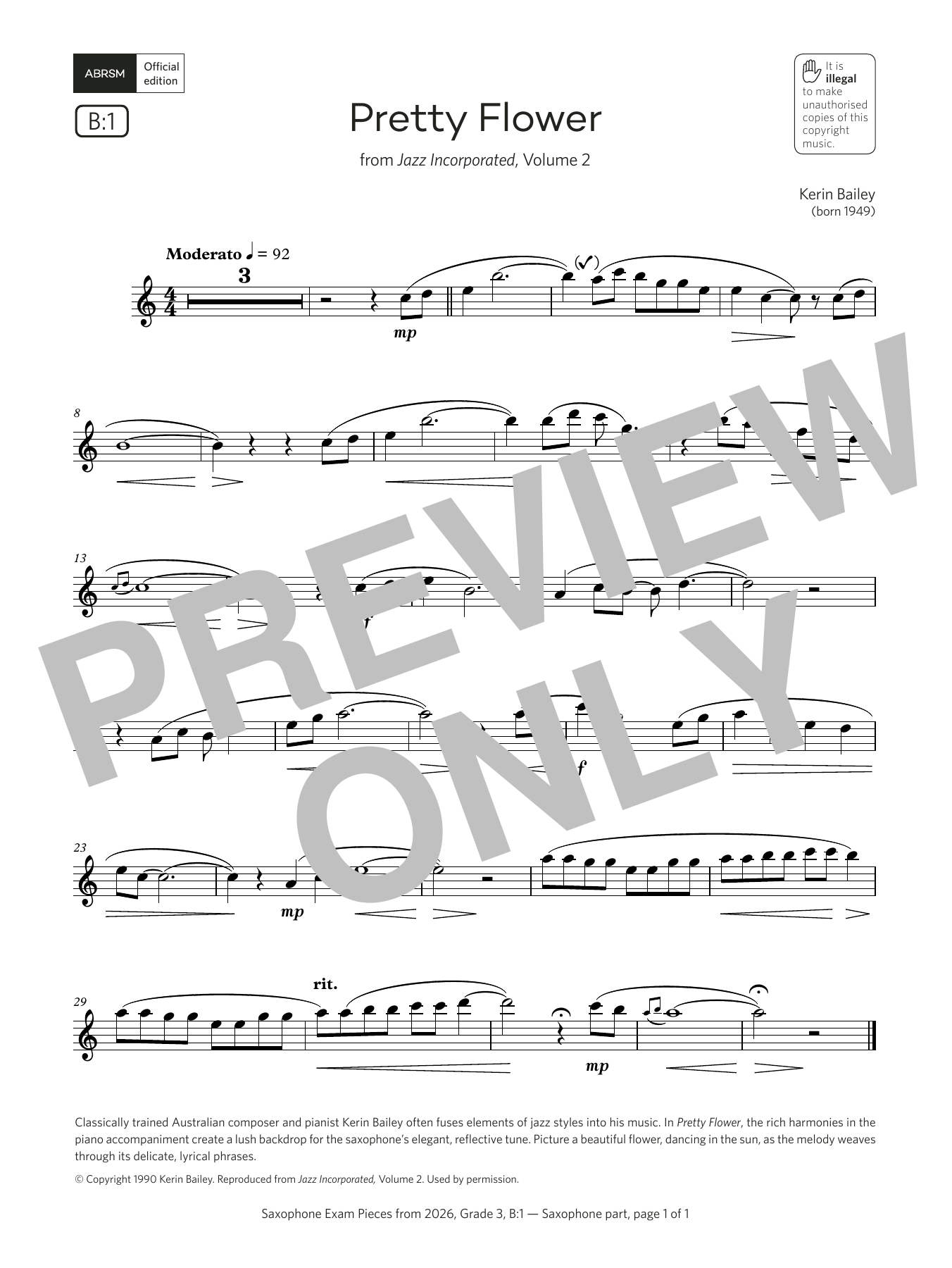 Product gallery: Page 1 of 1 Pretty Flower (Grade 3, list B1, from the ABRSM Saxophone Syllabus from 2026), Kerin Bailey