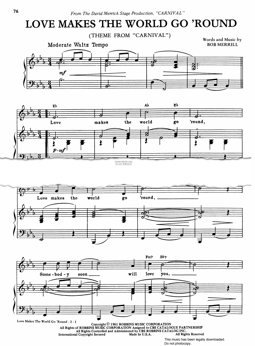 Product gallery: Page 1 of 1 Love Makes The World Go 'Round (from 'Carnival'), Bob Merrill