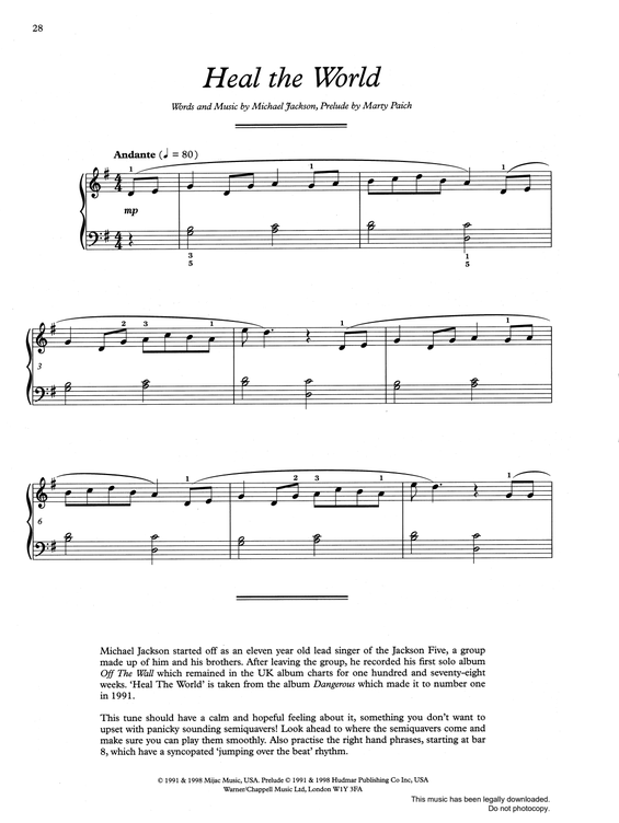 Produktgalerie: Seite 1 von 1 Heal The World, Michael Jackson, Klavier