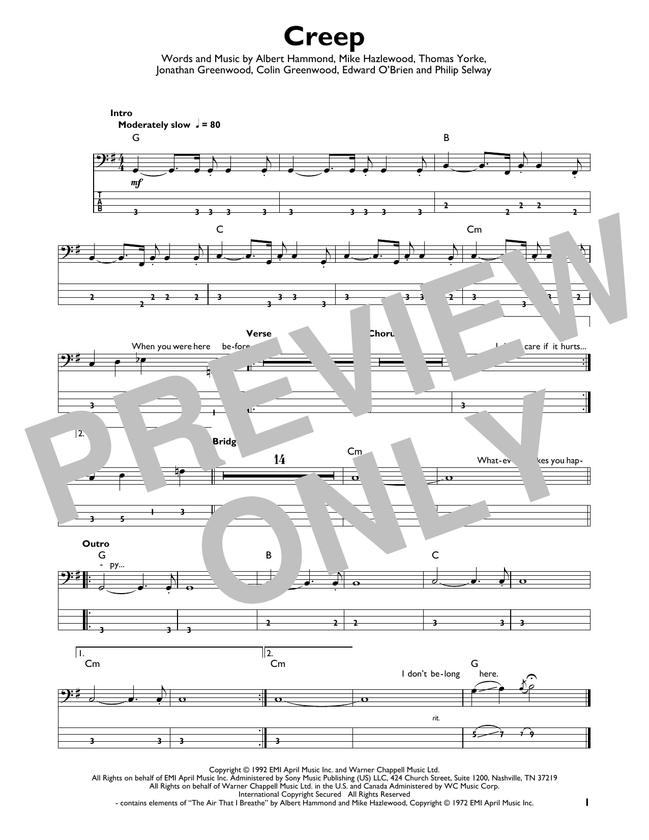 Produktgalerie: Seite 1 von 1 Creep, Radiohead, E-Bass, Gitarre
