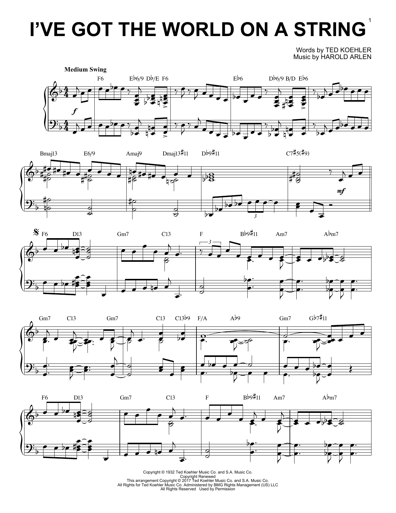 Product gallery: Page 1 of 1 I've Got The World On A String [Jazz version], Harold Arlen