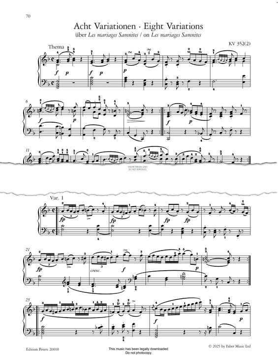 Produktbild zu: Eight Variations on Les mariages Samnites, KV 352(2)