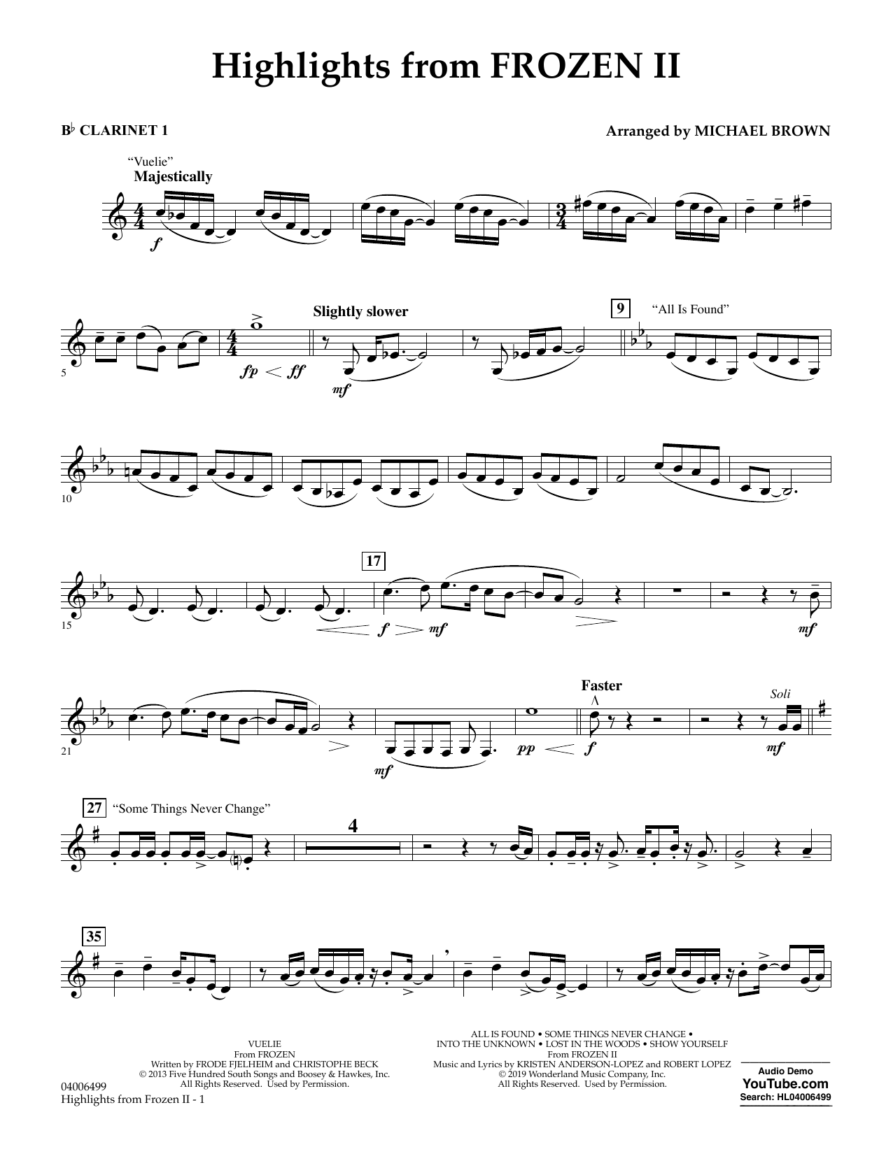 Produktbild zu: Highlights from Disney's Frozen 2 (arr. Michael Brown) - Bb Clarinet 1