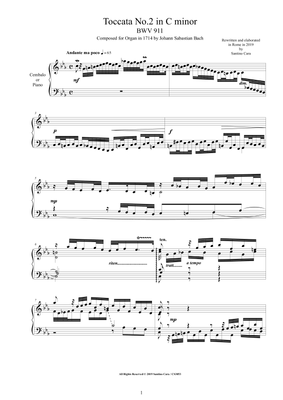 Produktbild zu: Toccata Nr. 2 in C-Moll BWV 911Johann Sebastian Bach
