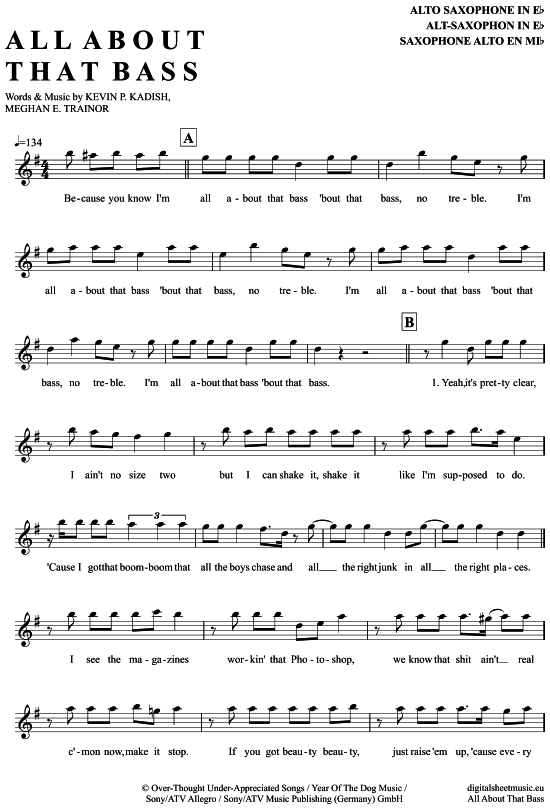 Product gallery: Page 1 of 4 All about that bass , Trainor, Meghan, Alto Saxophone