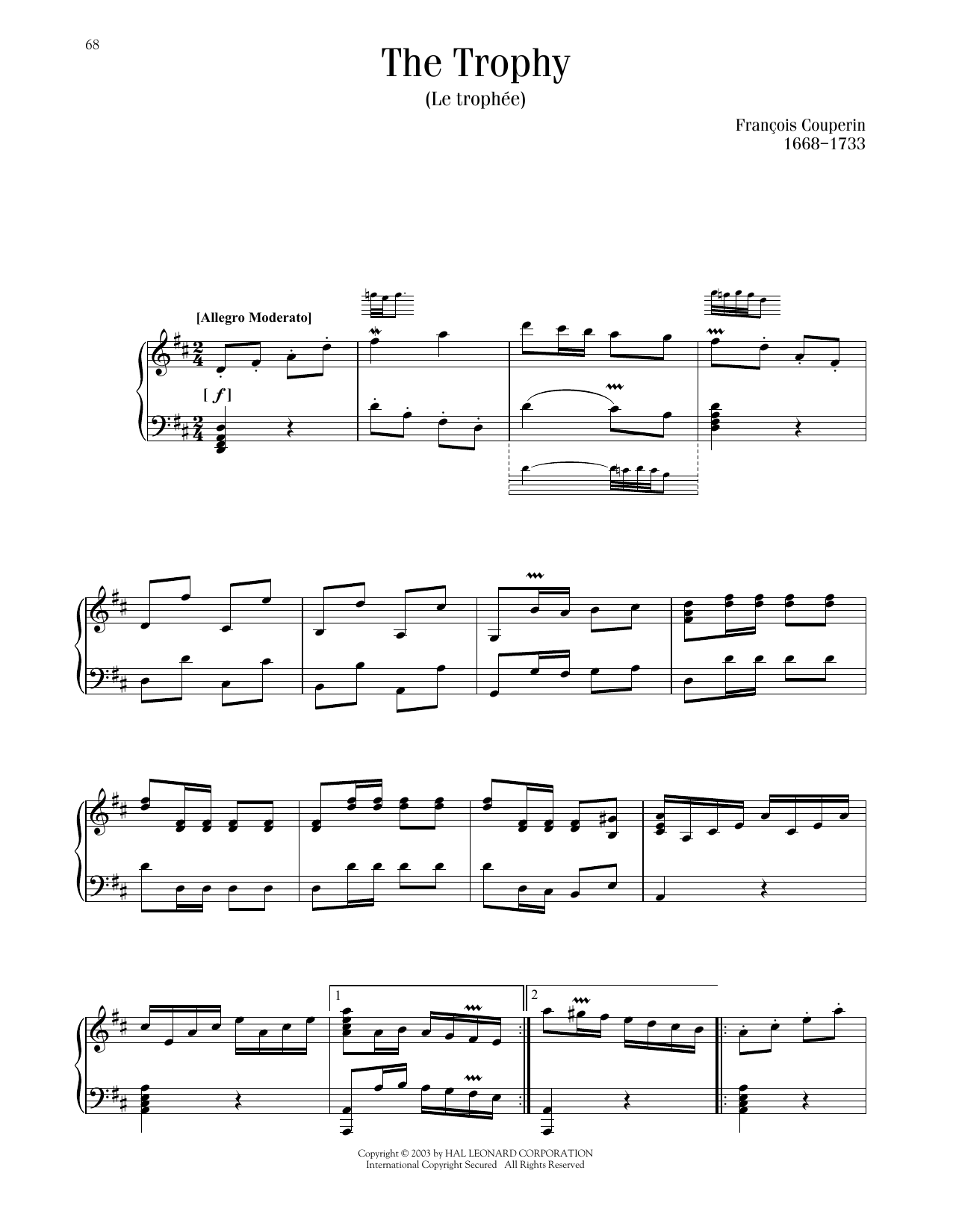 Produktgalerie: Seite 1 von 1 Le Trophee (The Trophy), Francois Couperin, Klavier