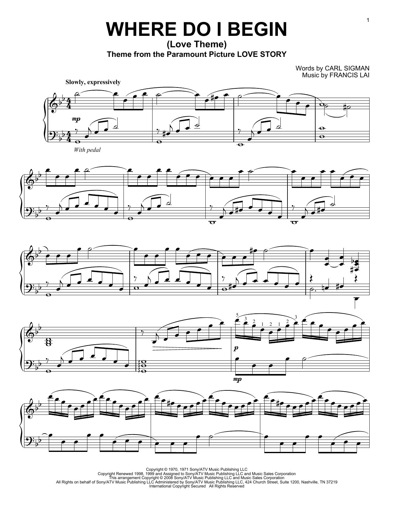Product gallery: Page 1 of 1 Where Do I Begin (Love Theme), Andy Williams