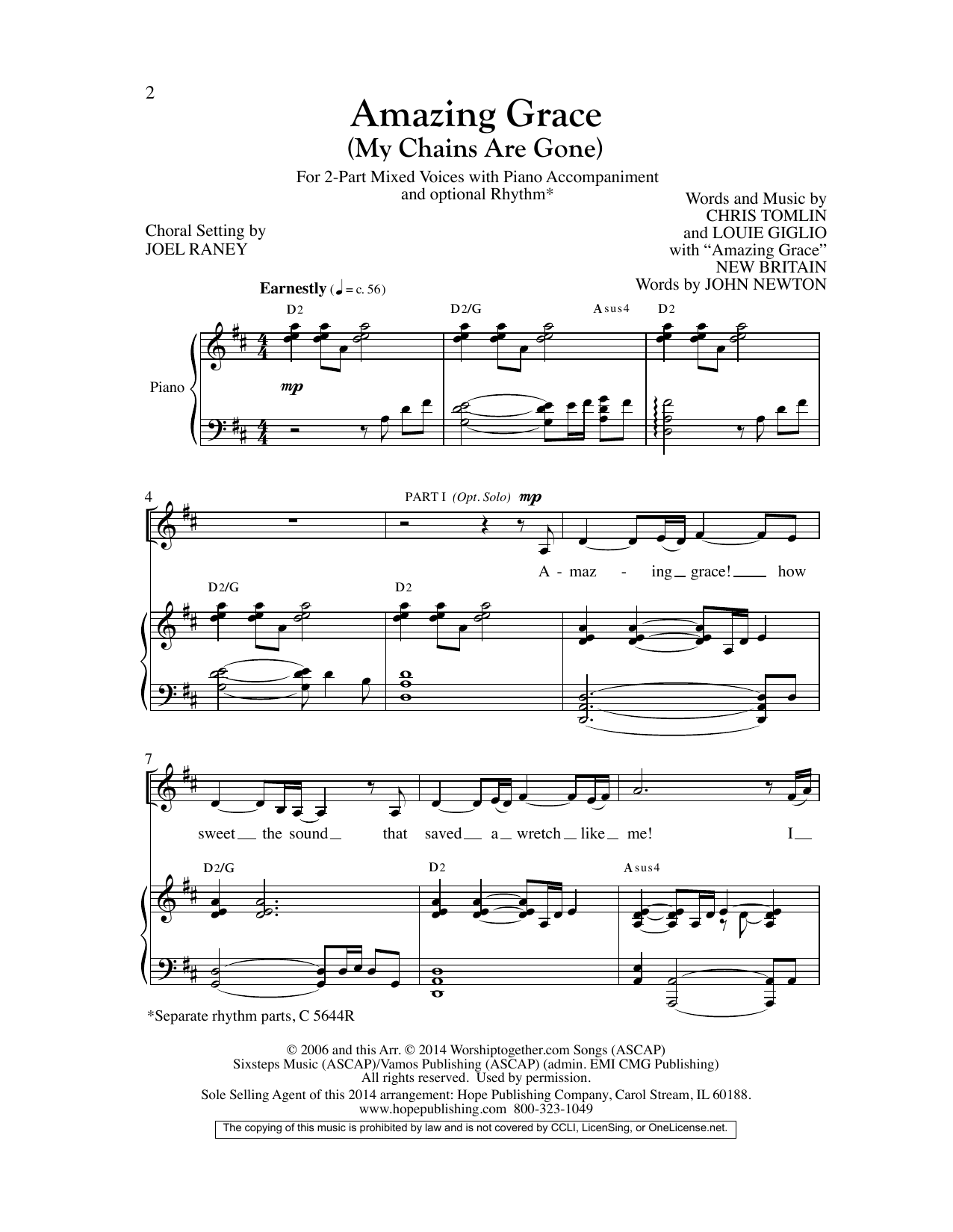 Product gallery: Page 1 of 1 Amazing Grace (My Chains Are Gone) (arr. Joel Raney), Chris Tomlin