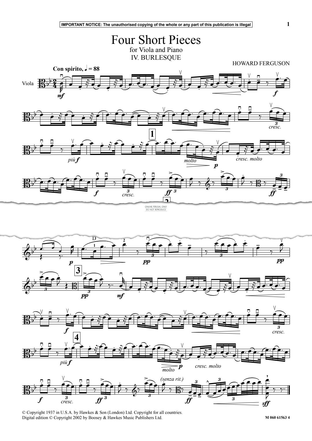Produktgalerie: Seite 1 von 1 Burlesque from Four Short Pieces for Viola and Piano, Howard Ferguson, Klavier, Viola