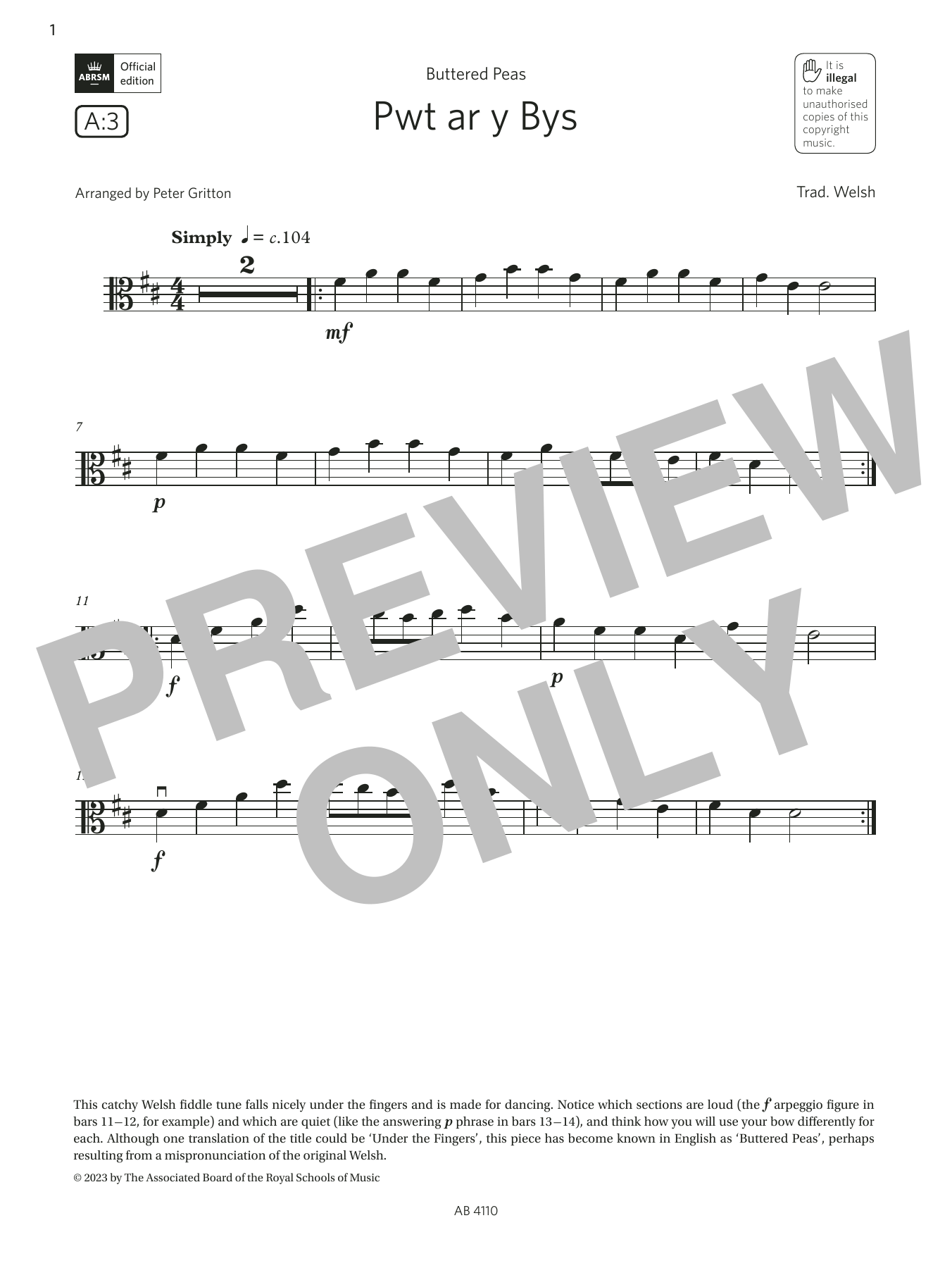 Produktbild zu:  Pwt ar y Bys (Grade Initial, A3, from the ABRSM Viola Syllabus from 2024) - Trad. Welsh
