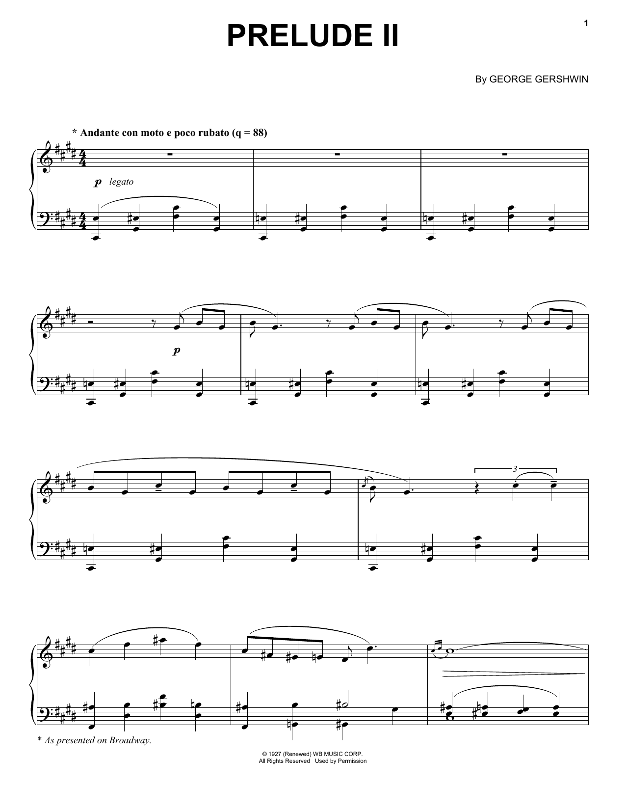 Product gallery: Page 1 of 1 Prelude II (Andante Con Moto E Poco Rubato) (from An American In Paris), George Gershwin
