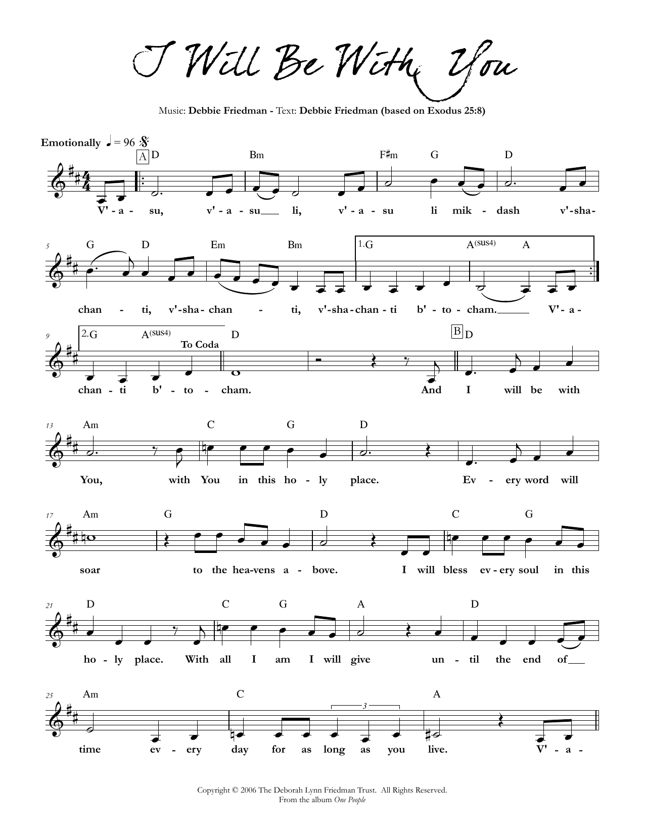 Product gallery: Page 1 of 1 I Will Be With You, Debbie Friedman