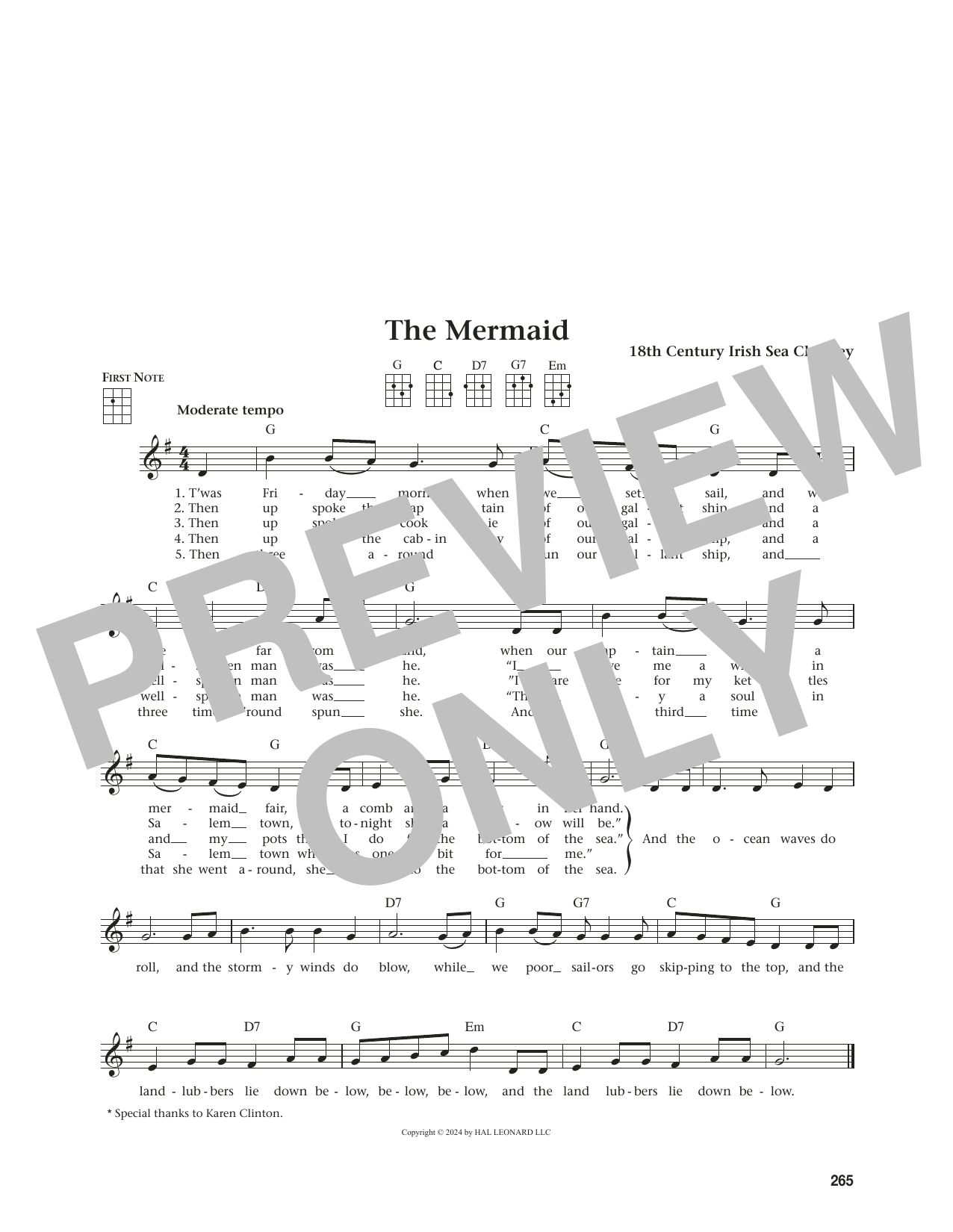 Produktgalerie: Seite 1 von 1 The Mermaid (from The Daily Ukulele) (arr. Jim Beloff), 18th Century Sea Chantey, Ukulele