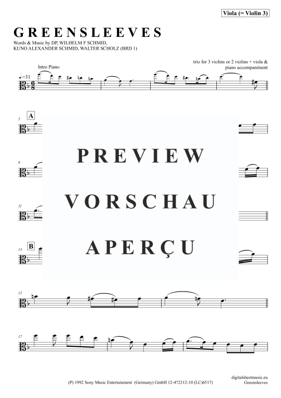 Produktgalerie: Seite 11 von 11 Greensleeves, Simoni, Edward, (Violinen Trio + Klavier)