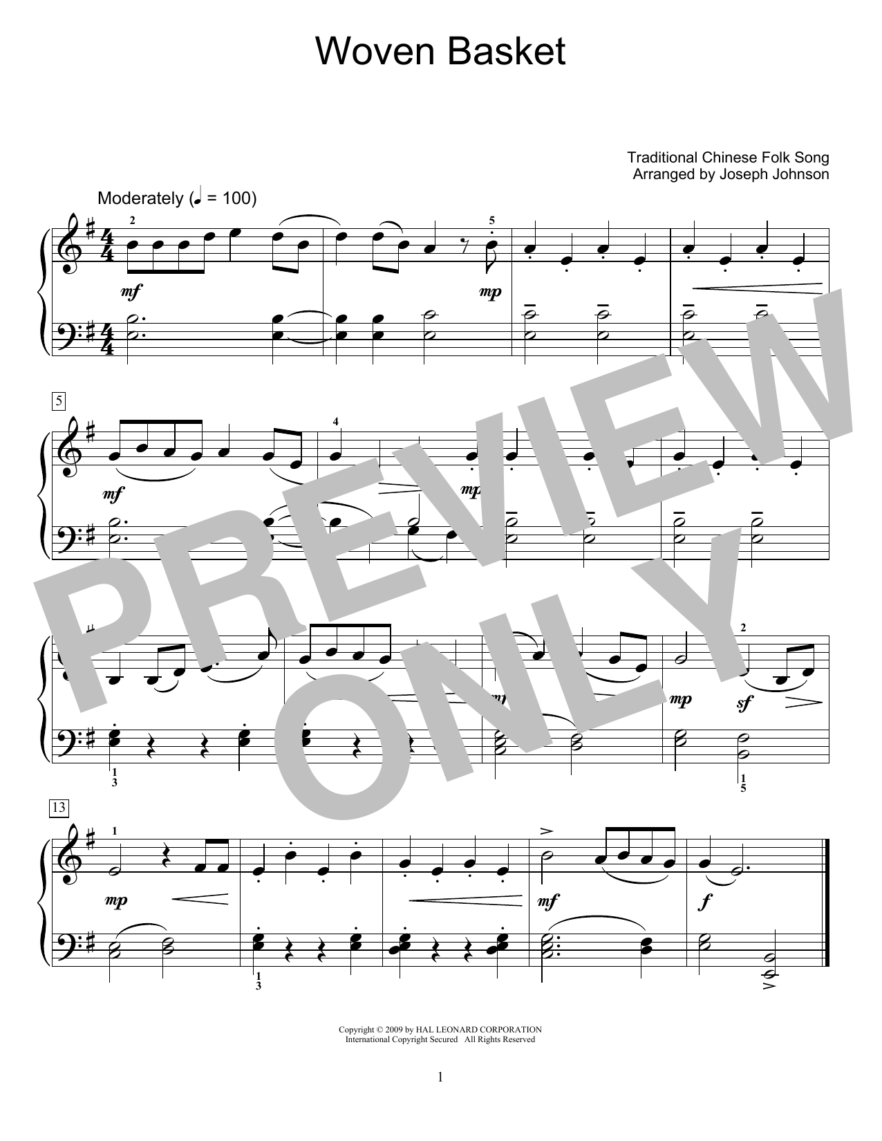 Product gallery: Page 1 of 1 Woven Basket (arr. Joseph Johnson), Traditional Chinese Folk Song
