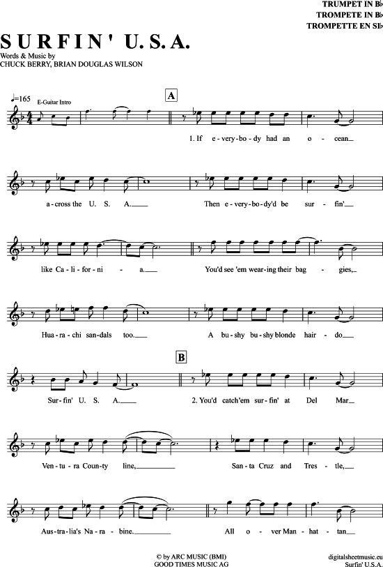 Produktgalerie: Seite 1 von 4 Surfin´ U.S.A. , Beach Boys, Trompete in B