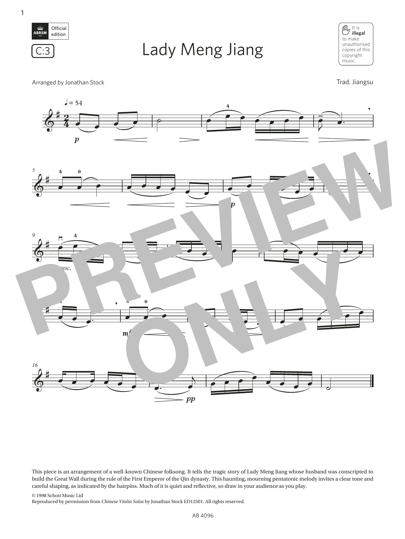 Produktbild zu:  Lady Meng Jiang (Grade 2, C3, from the ABRSM Violin Syllabus from 2024) - Trad. Jiangsu