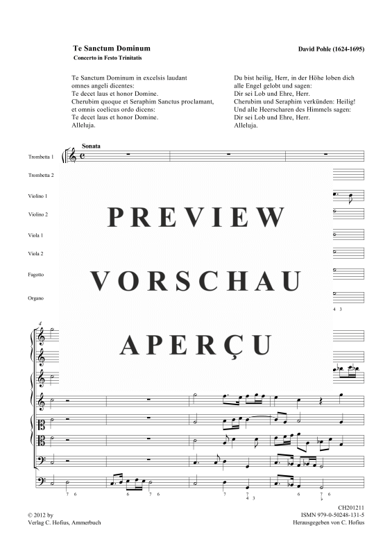 Produktgalerie: Seite 4 von 11 Te Sanctum Dominum - Concerto in Festo Trinitatis, , Gemischtes Ensemble SATTB, 2 Trompeten, 2 Violinen, 2 Violen, Fagott und BC