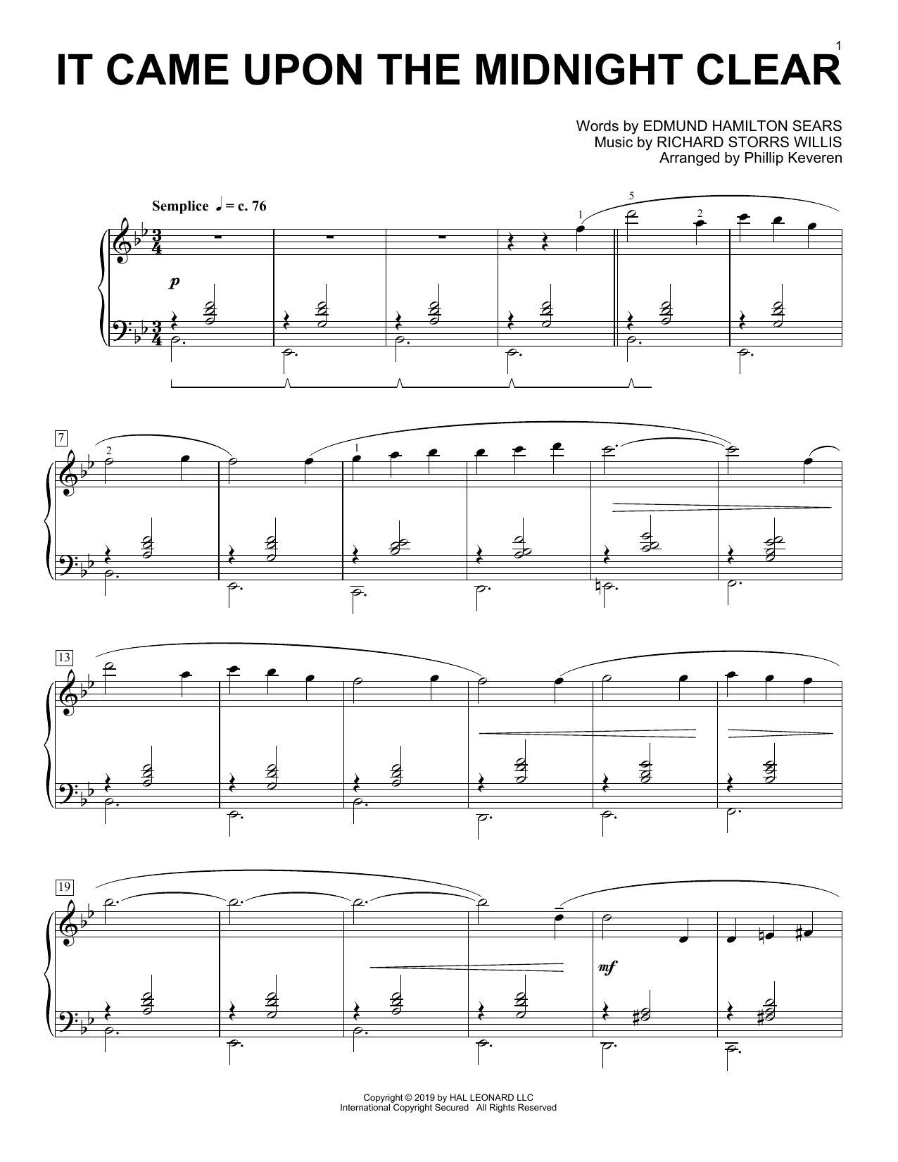 Produktbild zu: It Came Upon The Midnight Clear [Classical version] (arr. Phillip Keveren)