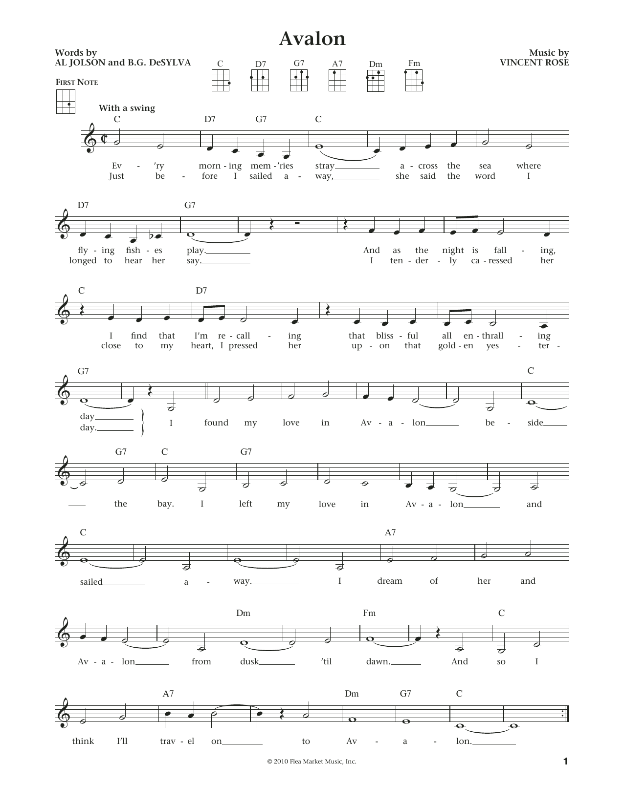 Product gallery: Page 1 of 1 Avalon (from The Daily Ukulele) (arr. Liz and Jim Beloff), Al Jolson
