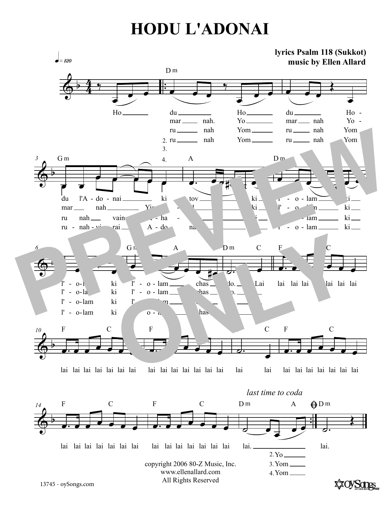 Produktgalerie: Seite 1 von 1 Hodu L'Adonai, Ellen Allard, Melodieinstrument