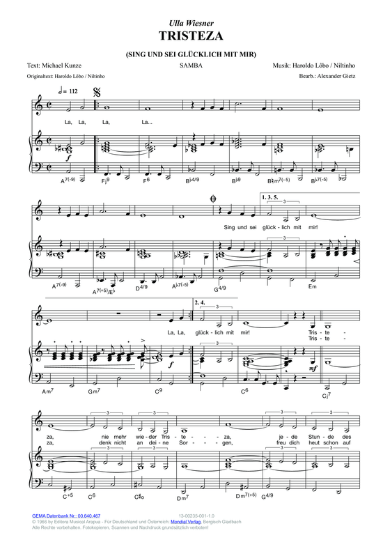 Produktbild zu: Tristeza (Sing und sei glücklich mit mir) Ulla Wiesner