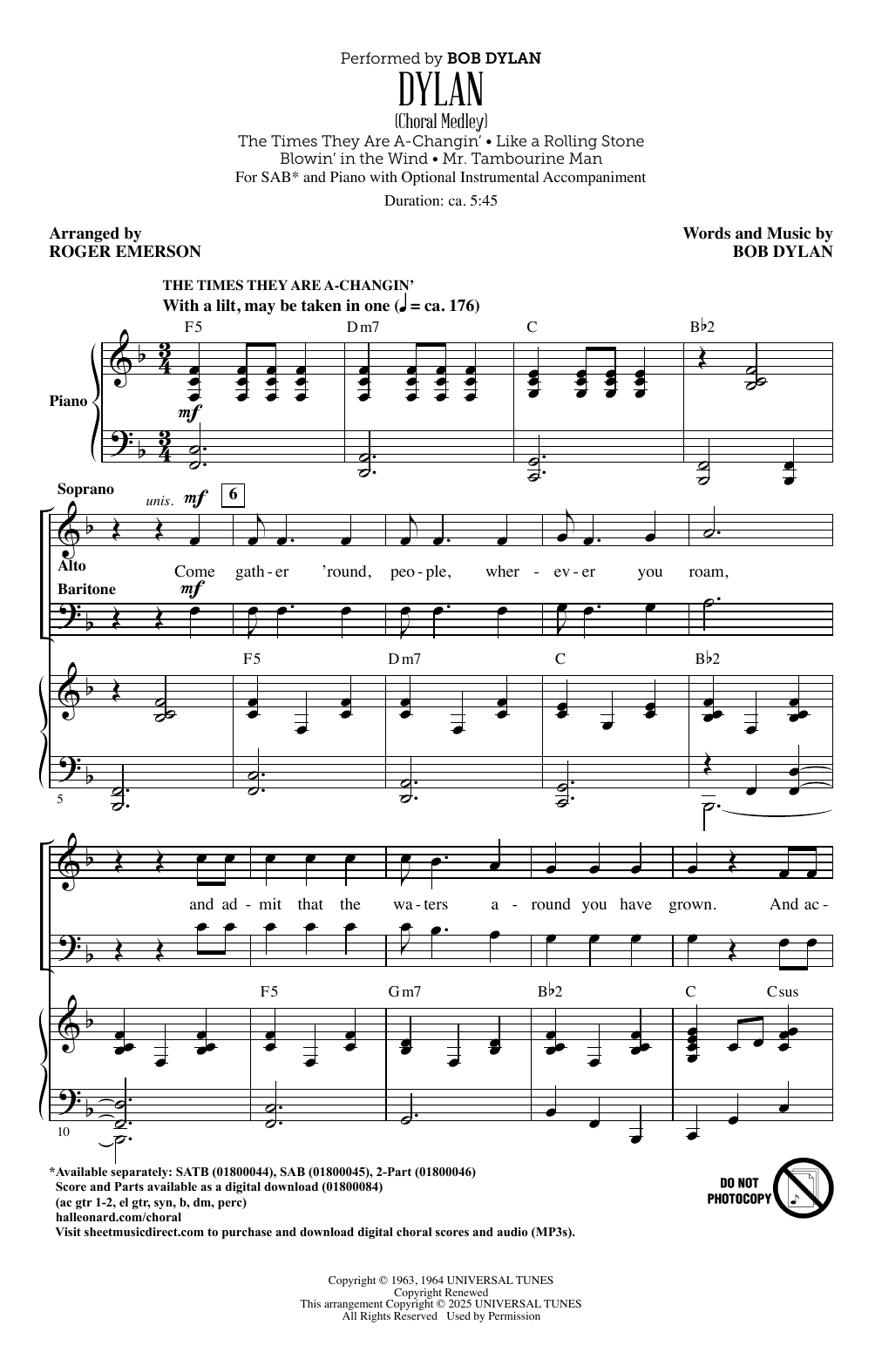 Produktbild zu: Dylan (Choral Medley) (arr. Roger Emerson)