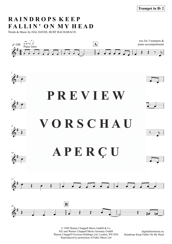 gallery: Raindrops Keep Falling On My Head, Thomas, B. J., (Trompeten Trio + Klavier)
