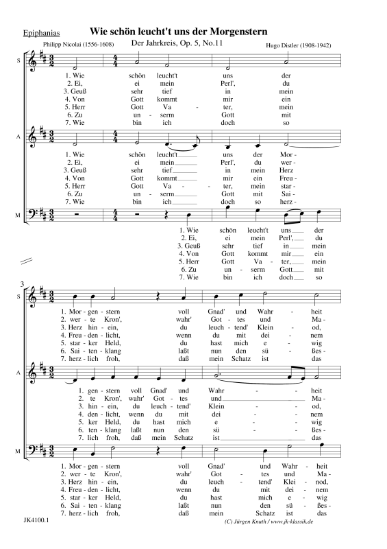 gallery: Wie schön leucht´t uns der Morgenstern (Der Jahrkreis, Op.5 No.11), , Gemischter Chor 3-stimmig SAM