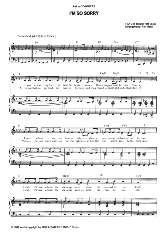 Product gallery: Page 1 of 4 I'm So Sorry , Jose, Piano and Voice