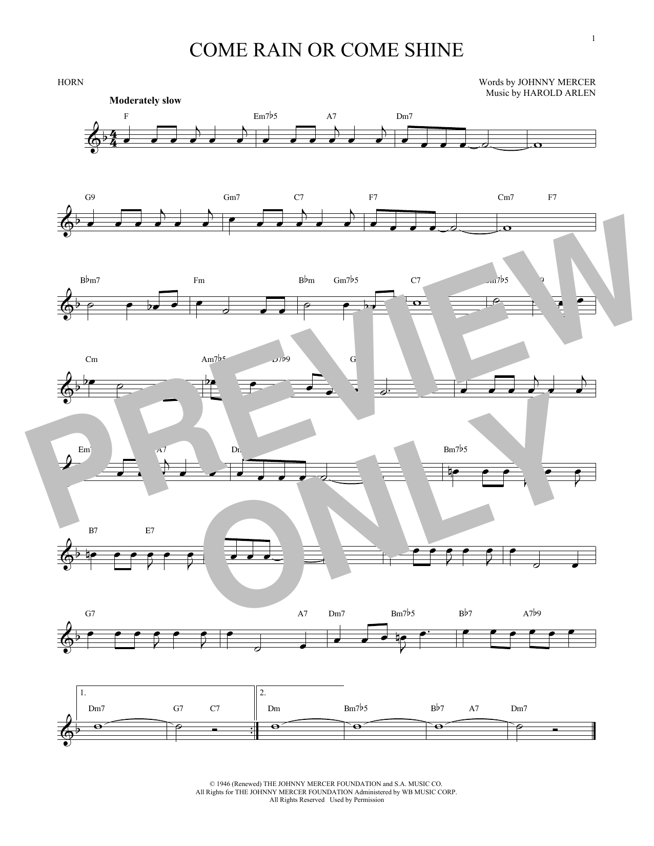 Produktgalerie: Seite 1 von 1 Come Rain Or Come Shine, Harold Arlen, Horn