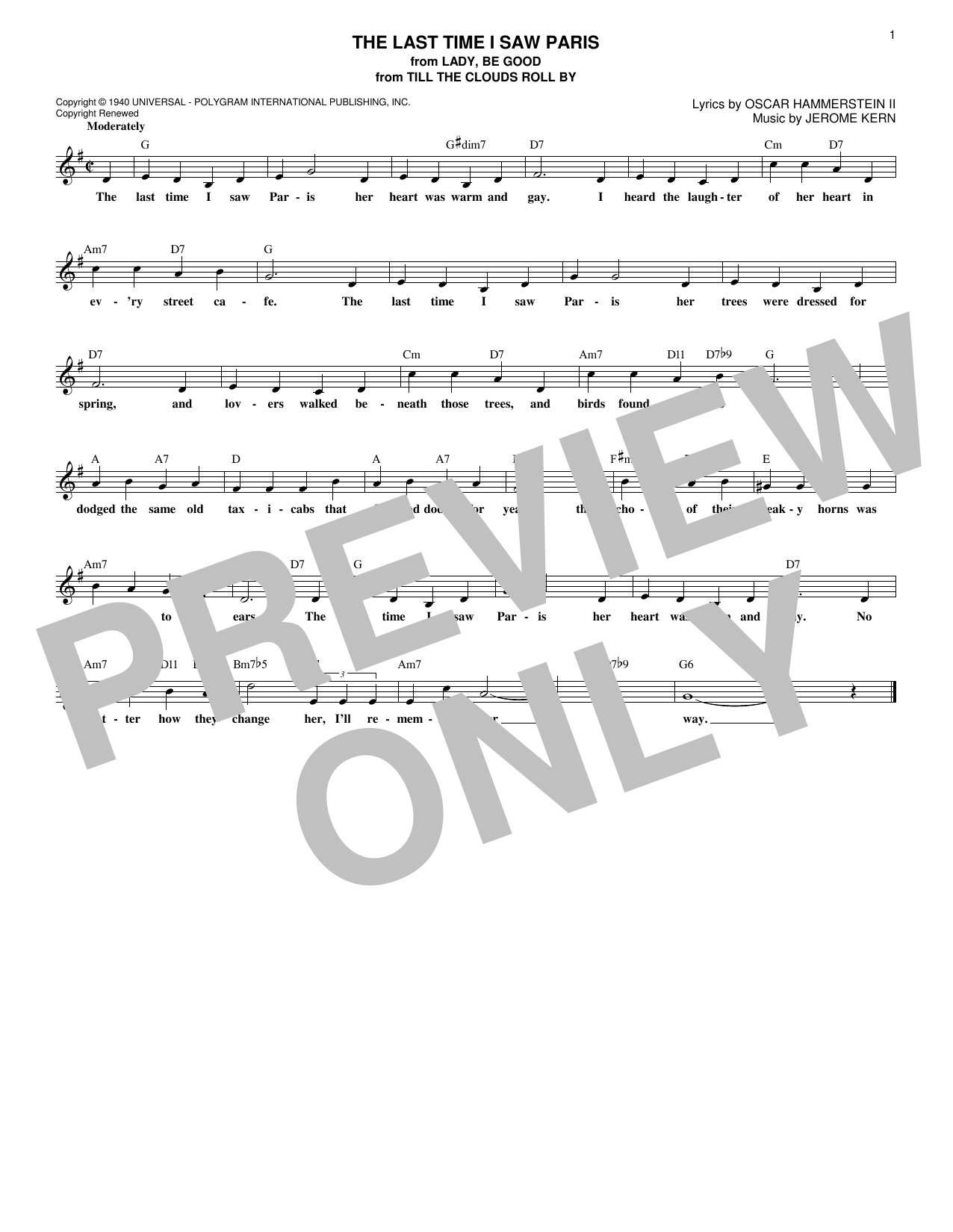 Produktbild zu:  The Last Time I Saw Paris - Oscar Hammerstein II & Jerome Kern