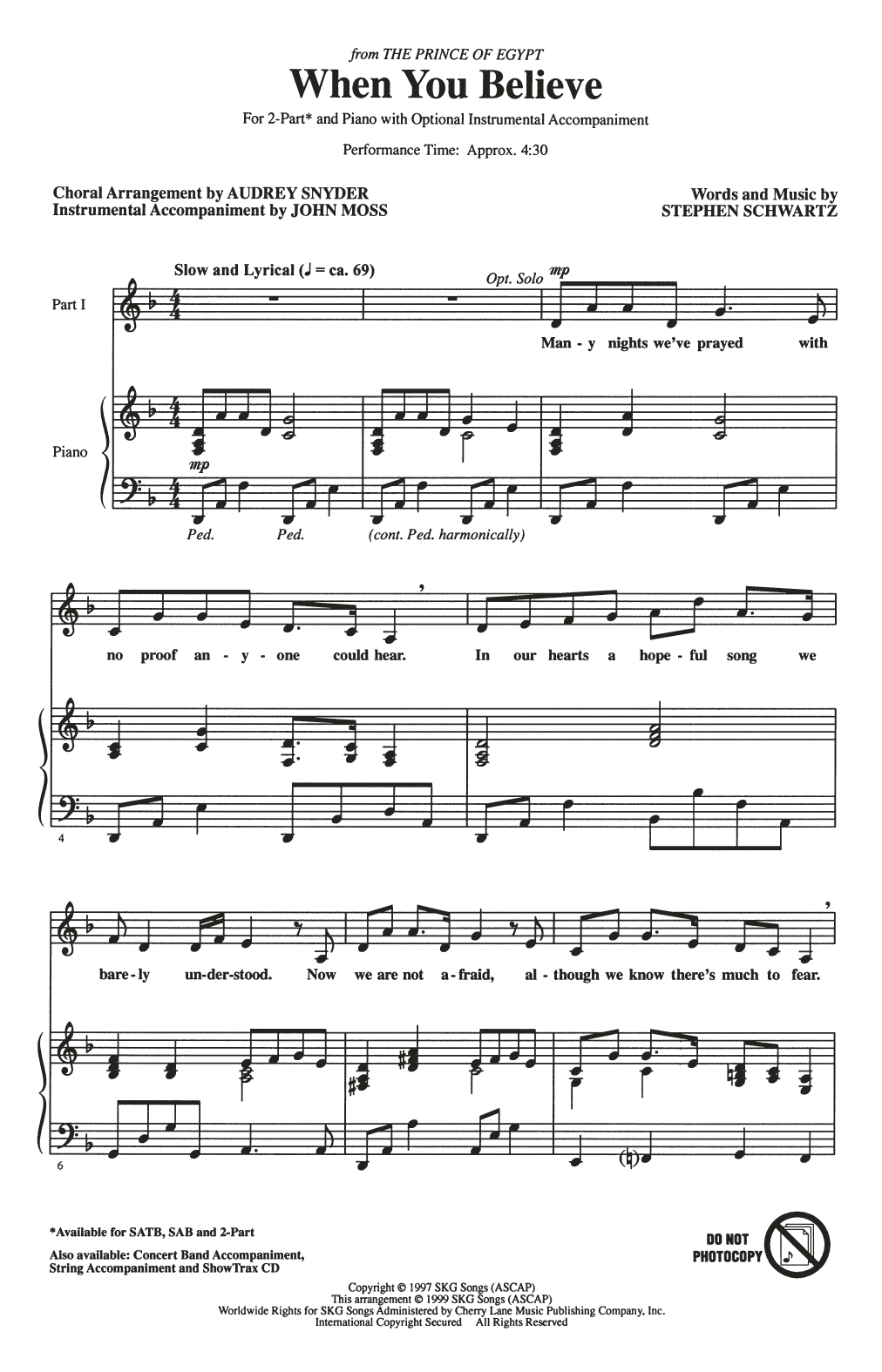 Product picture to: When You Believe (from The Prince Of Egypt) (arr. Audrey Snyder)