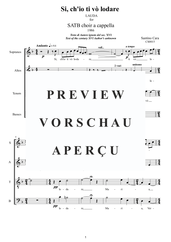 Produktgalerie: Seite 2 von 11 Si, ch'io ti vò lodare - Lobgesang, , Gemischter Chor a capella